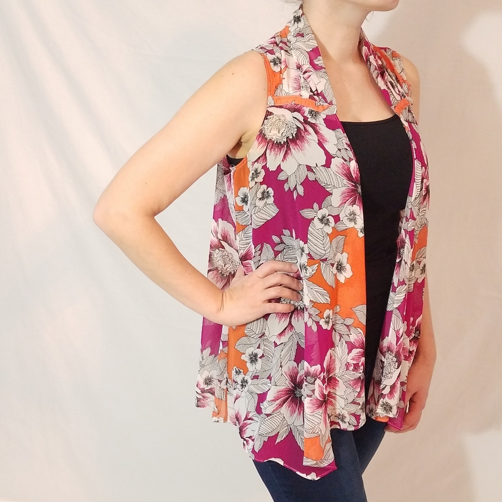 Woman's floral kimono cardigan loose open front - Picture 6 of 8